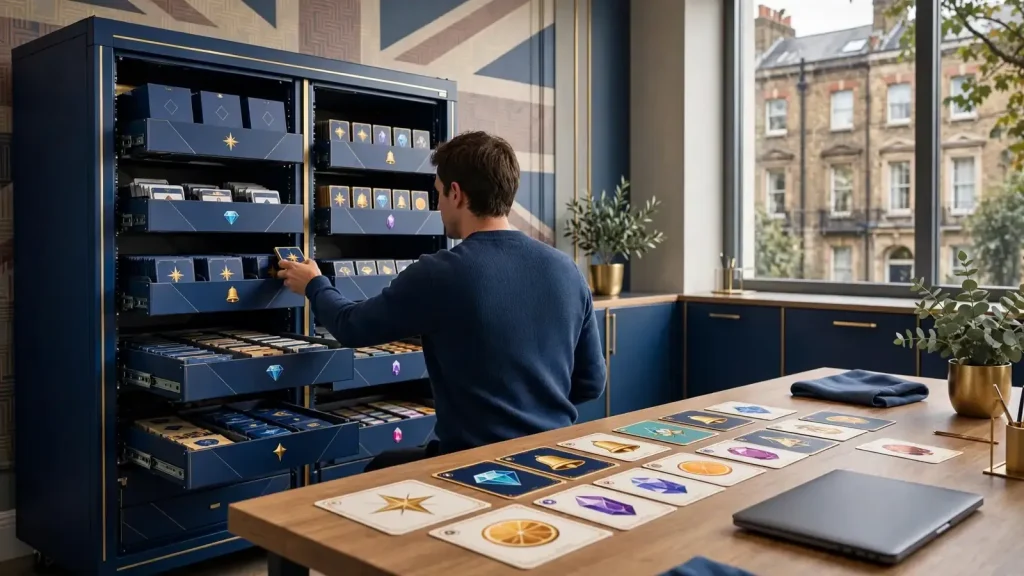 UK casino operator selecting licensed game assets in a modern distribution workspace