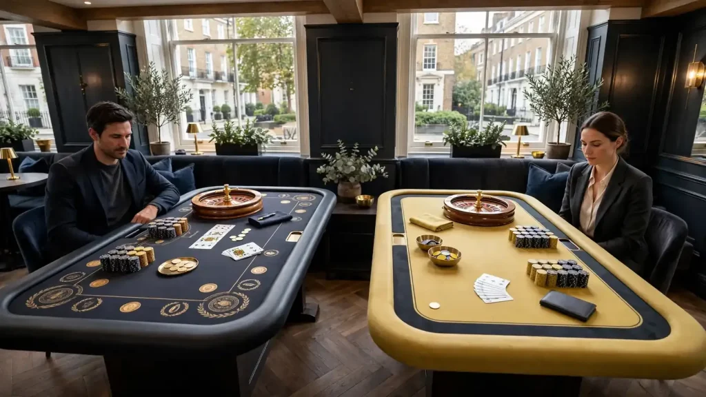 Two contrasting casino tables representing a UK BNB casino comparison