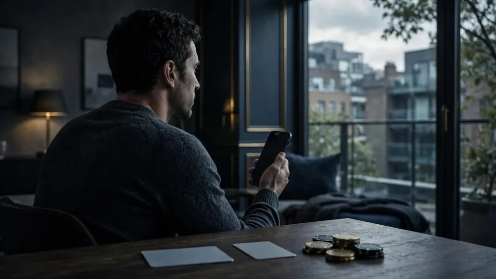 Anonymous UK player considering an unbranded casino site away from a hidden phone screen