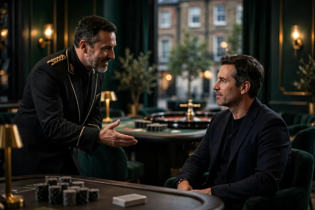 VIP guest receiving personalised welcome at an elegant UK casino