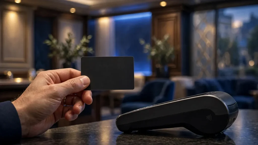 Bank card and deposit terminal in a premium UK casino setting
