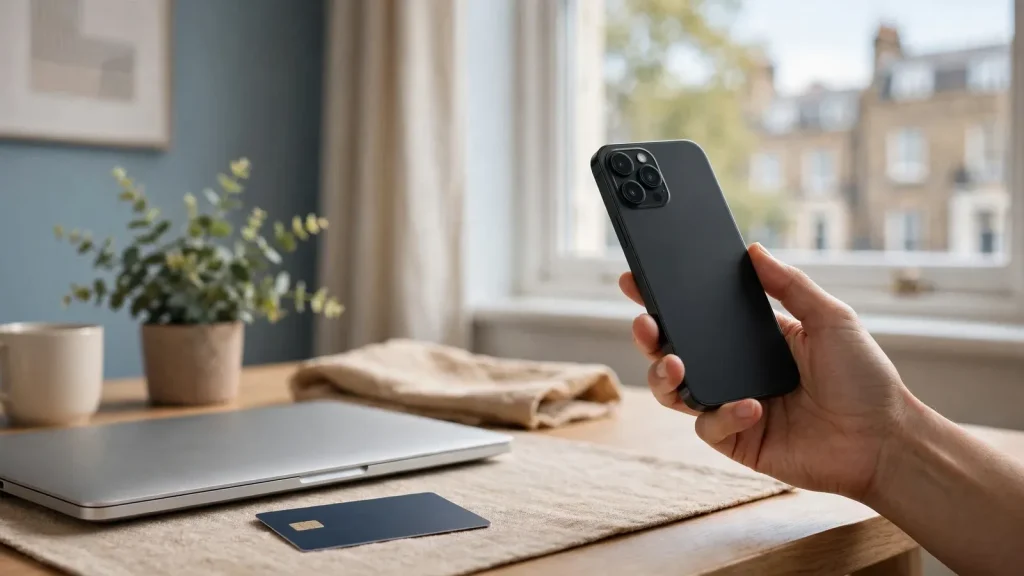 UK player checking secure online payment options by smartphone