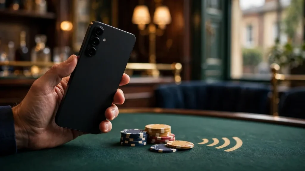 Smartphone and casino chips representing mobile payments at UK casinos