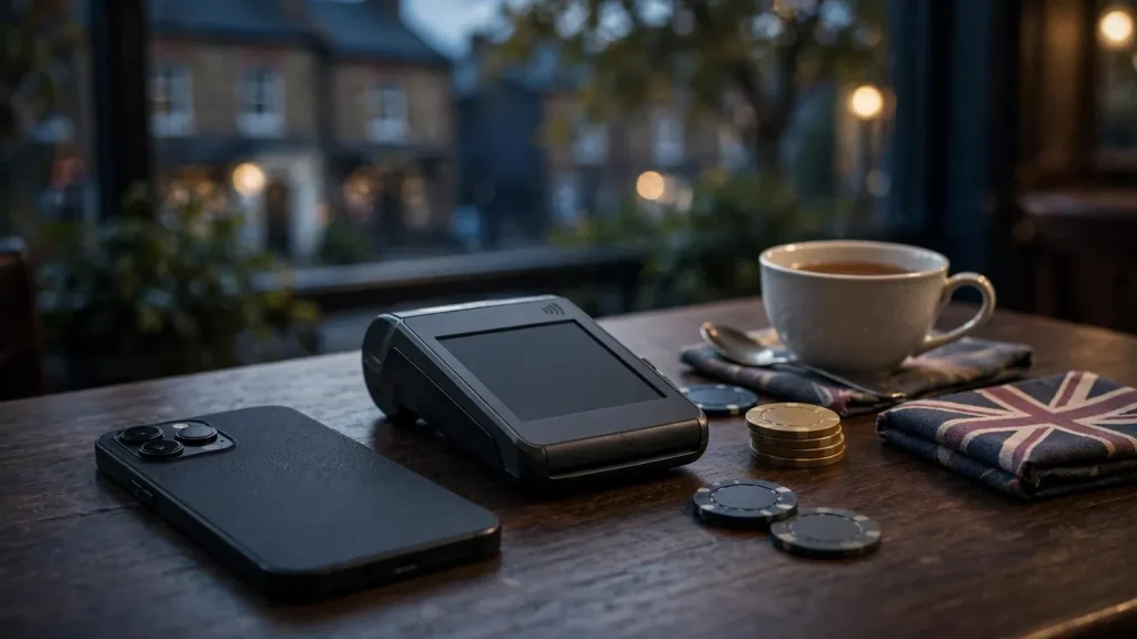 Phone and payment terminal representing secure UK casino deposits