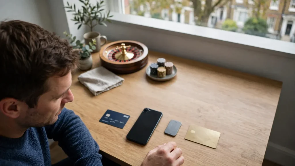 UK player comparing debit card, e-wallet, bank transfer, and voucher payment options.