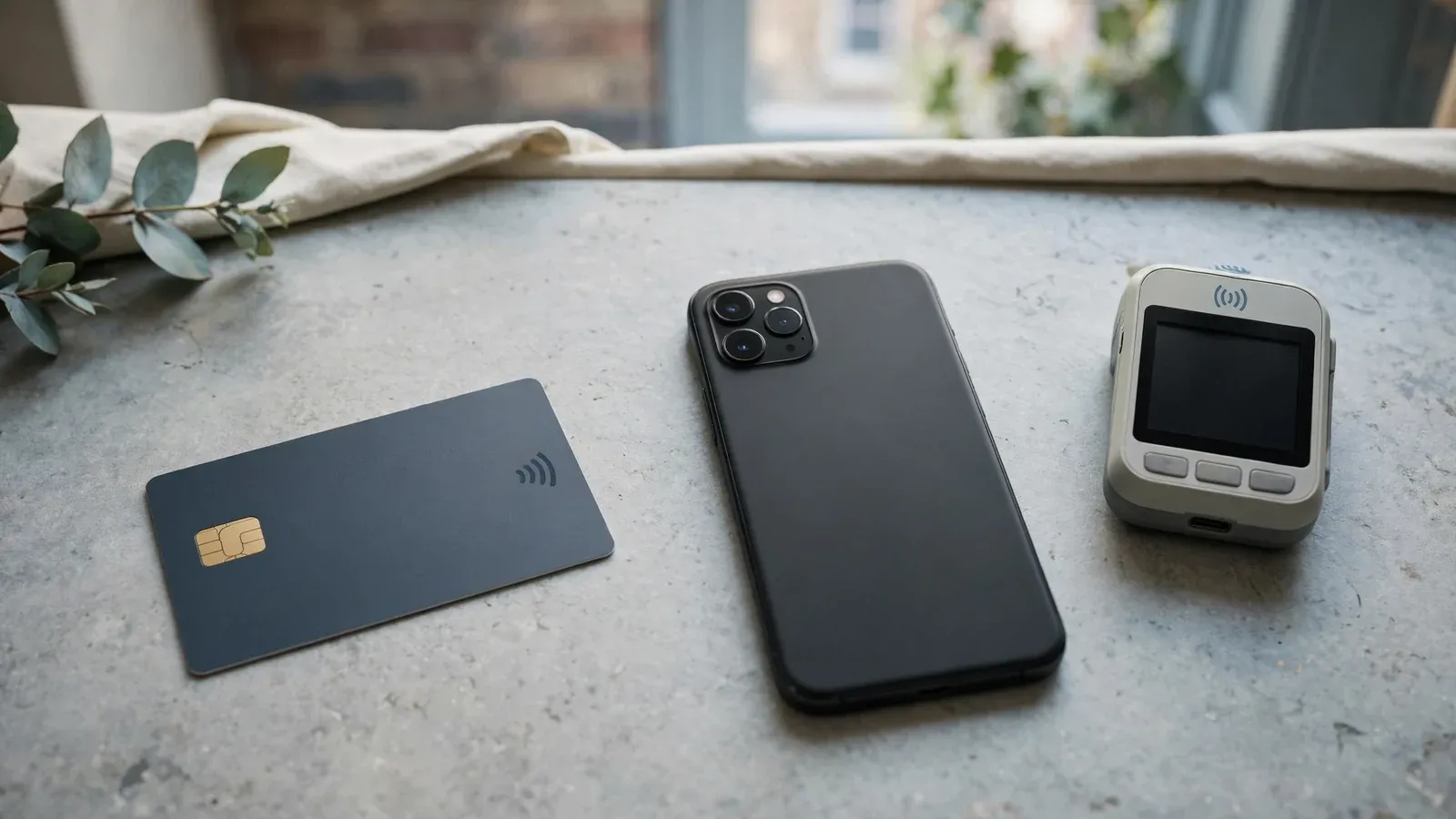 Generic payment card, phone and terminal illustrating deposit funding rules