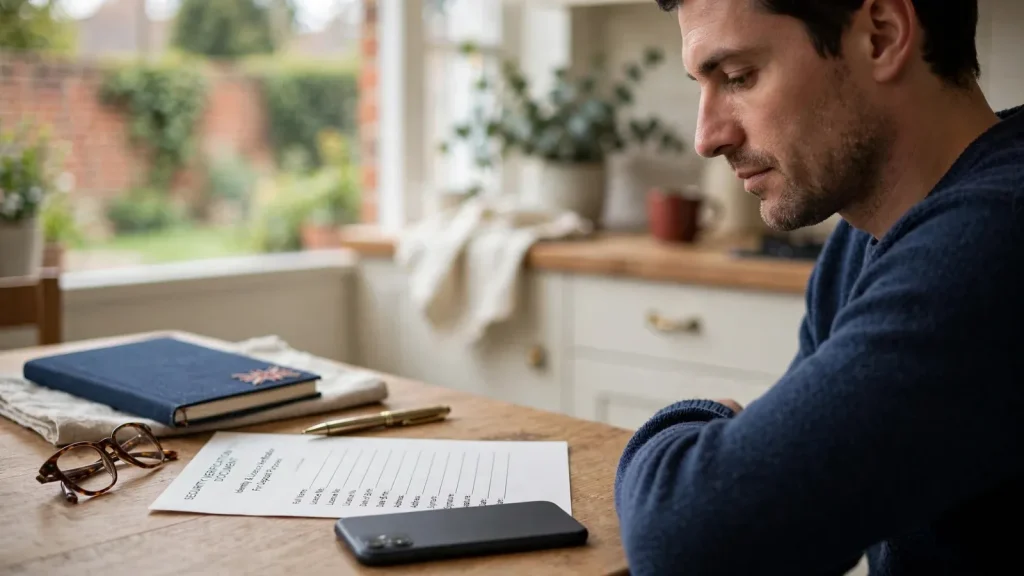 UK gambler checking casino licence details on a turned-away smartphone